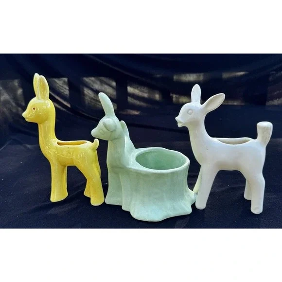 3 Vintage Haeger & Shawnee Pottery Deer Planters Excellent Condition! -A6